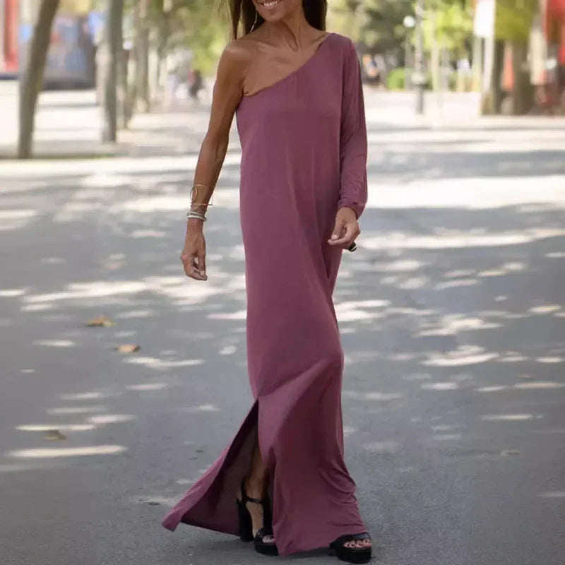 Women's One-Shoulder Flowing Loose-Fit Dress