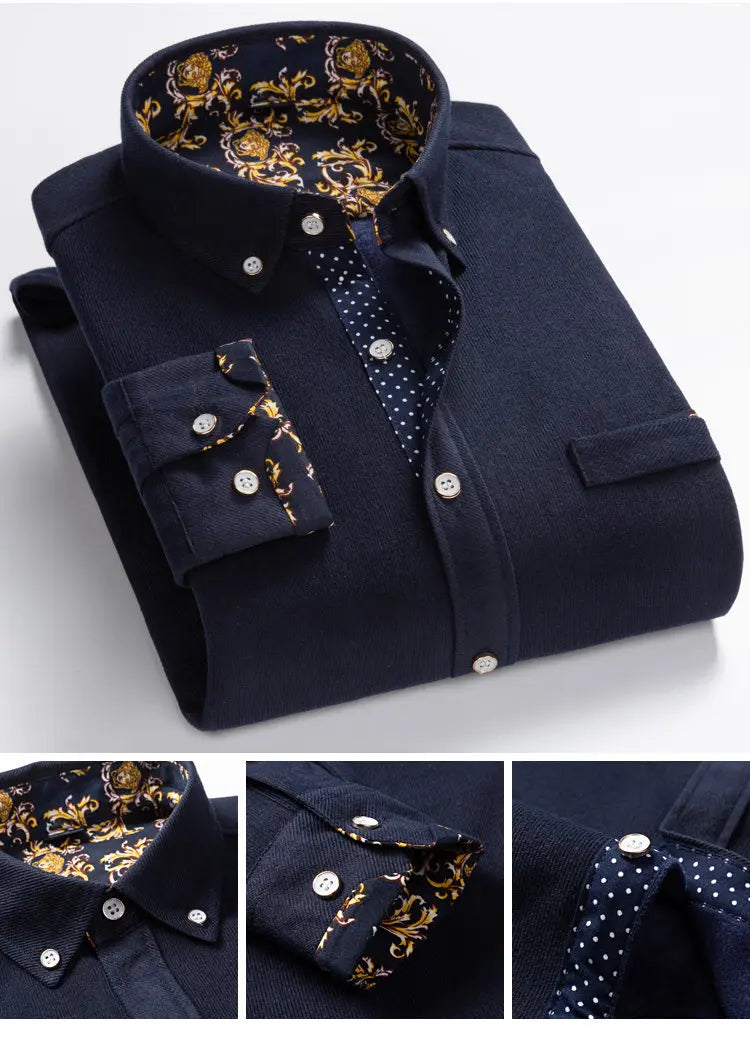 Men’s Fleece-Lined Corduroy Turn-Down Collar Overshirt