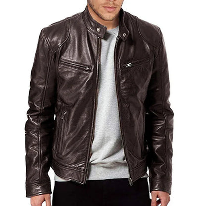 Men’s Premium Slim-Fit Leather-Look Biker Jacket