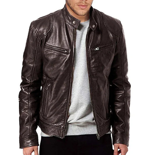 Men’s Premium Slim-Fit Leather-Look Biker Jacket