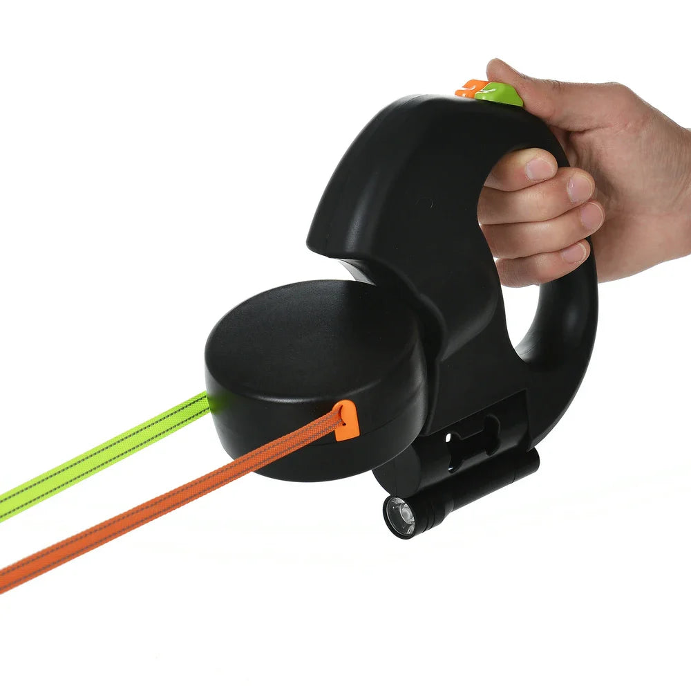 Retractable Two Way Dog Lead with Dual Control and Built In Light