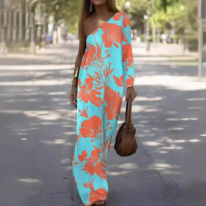 Women's One-Shoulder Flowing Loose-Fit Dress
