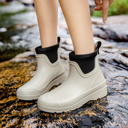 Women’s Waterproof Short Neoprene-Collar Rain Boots