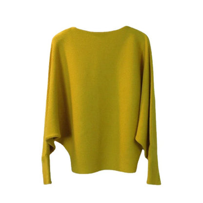 Women’s Boat Neck Batwing Rib-Knit Oversized Tunic Sweater