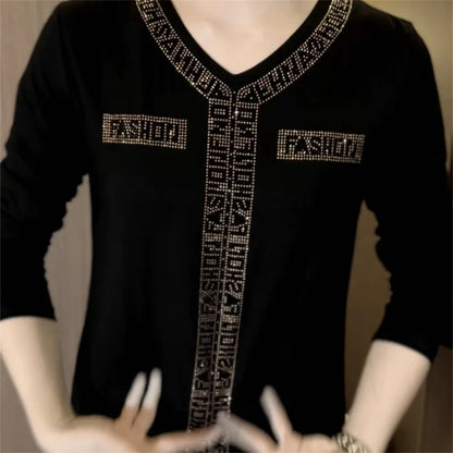 Velvet Luxe Rhinestone Long Sleeve Winter Top