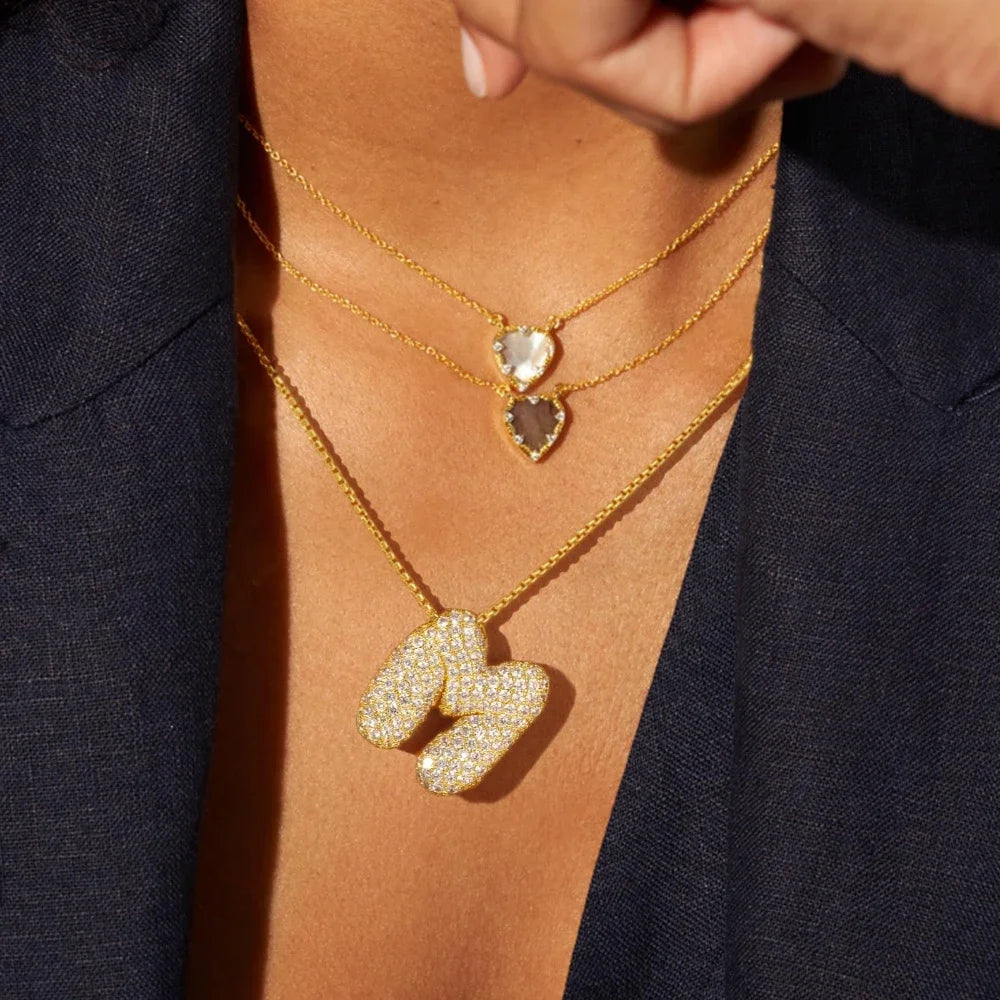 Waterproof 18K Gold Plated Bubble Initial Necklace