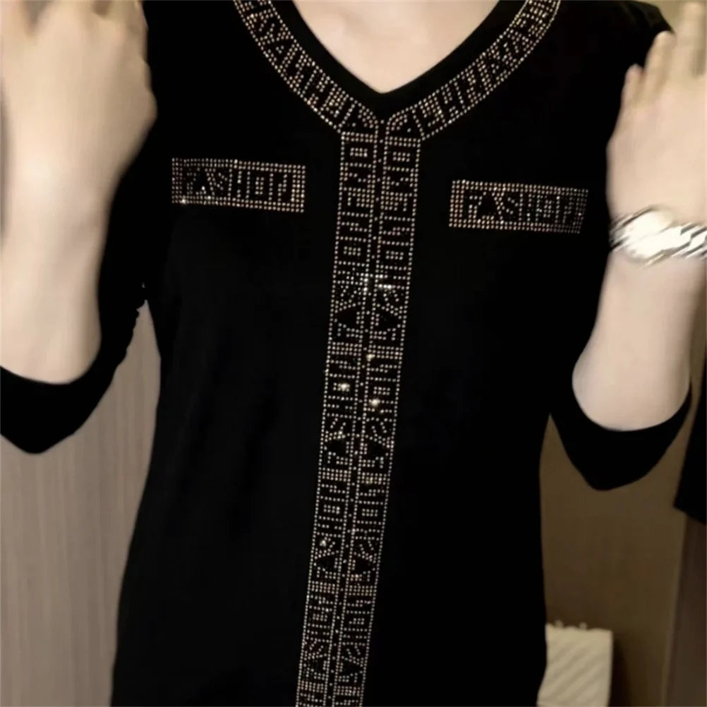Velvet Luxe Rhinestone Long Sleeve Winter Top