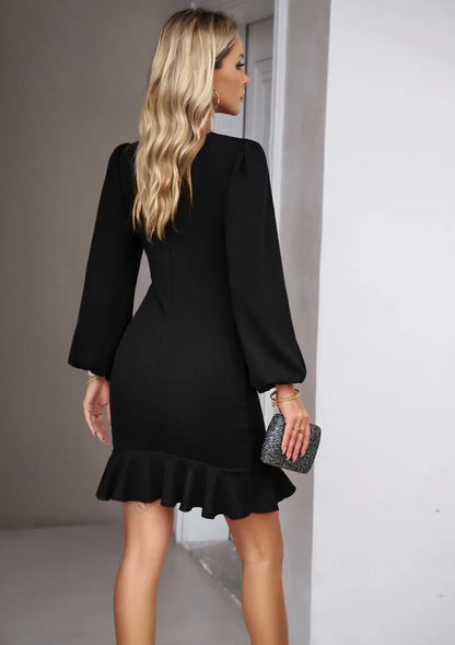 Women’s Puff Sleeve Ruffle Hem Occasion Dress