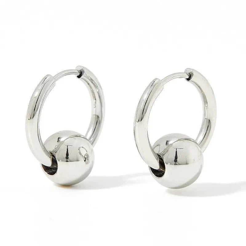 Women’s Minimalist Silver Hoop Earrings with Sphere Drop