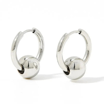 Women’s Minimalist Silver Hoop Earrings with Sphere Drop