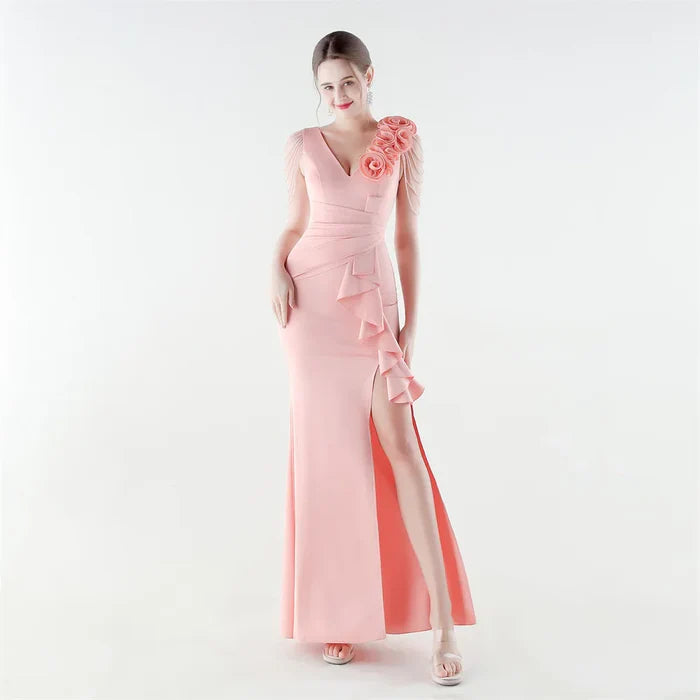 Burgundy V-Neck Statement Occasion Dress