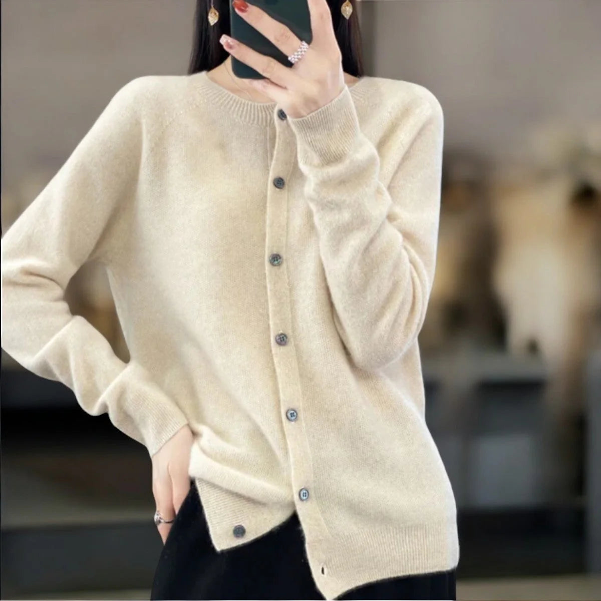 Women’s Premium Soft Wool Button-Up Layered Knitwear Sweater