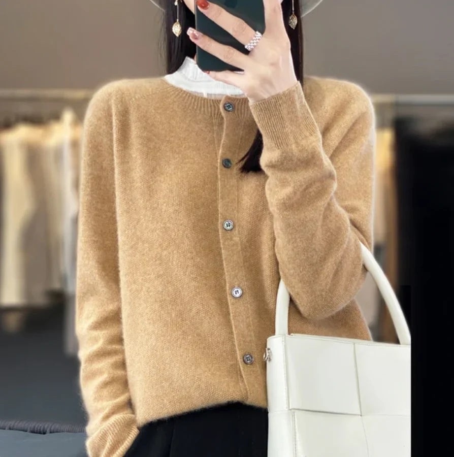 Women’s Premium Soft Wool Button-Up Layered Knitwear Sweater