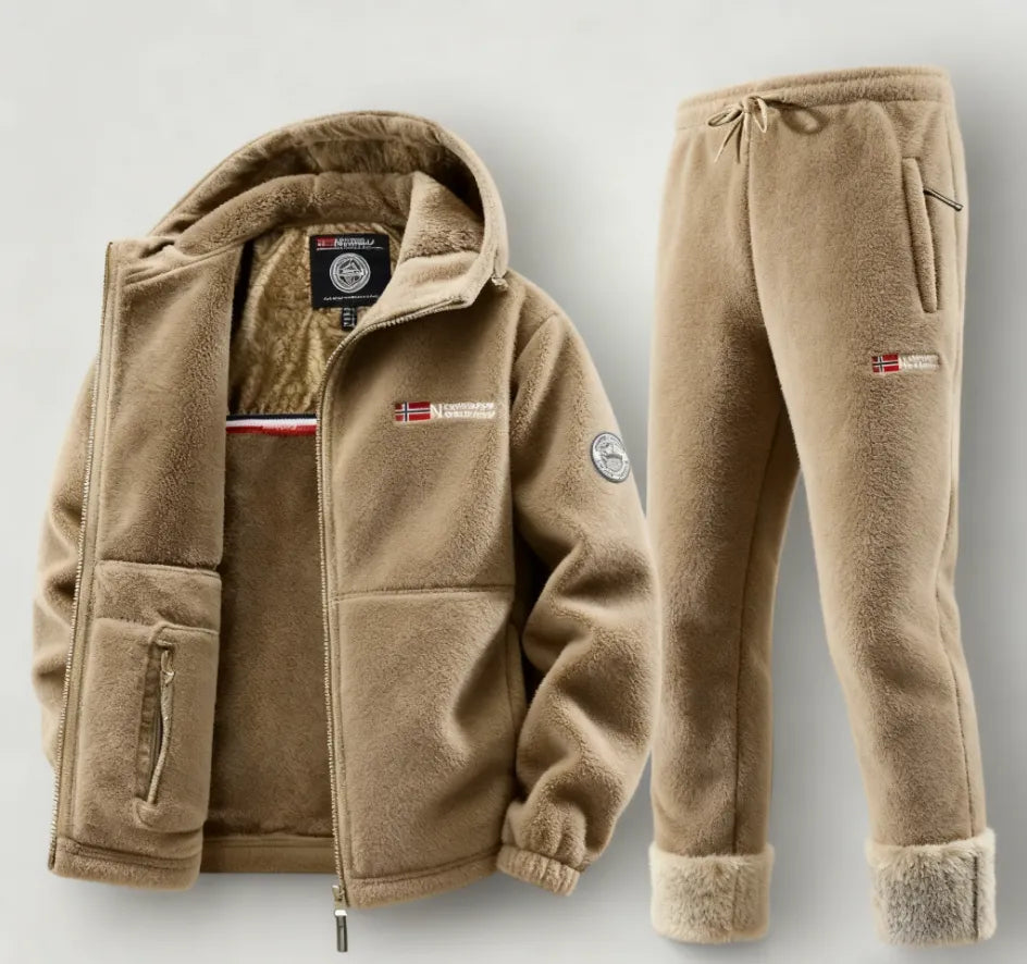 Men’s Cashmere Wool Outdoor Stand-Collar Fleece Suit (Coat & Trousers)