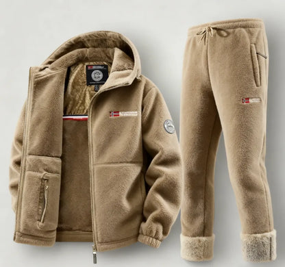 Men’s Cashmere Wool Outdoor Stand-Collar Fleece Suit (Coat & Trousers)