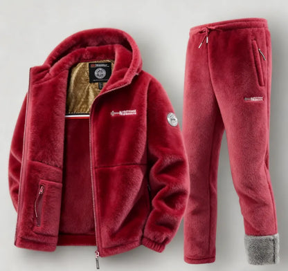 Men’s Cashmere Wool Outdoor Stand-Collar Fleece Suit (Coat & Trousers)