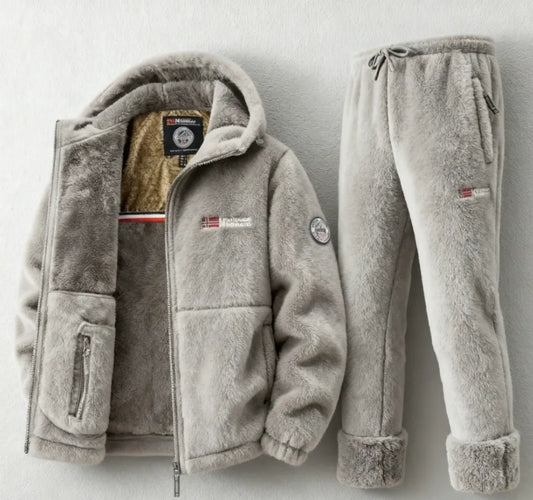Men’s Cashmere Wool Outdoor Stand-Collar Fleece Suit (Coat & Trousers)