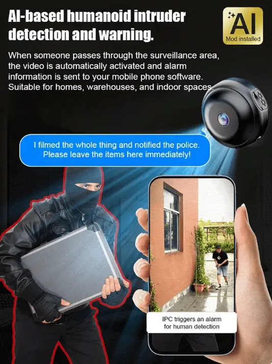 Covert mini HD night-vision camera, no Wi-Fi required, battery powered (no mains), instant 1-second setup, remote live viewing in real time