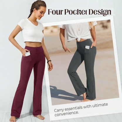 Women’s High Waist Flared Stretch Trousers with Pockets