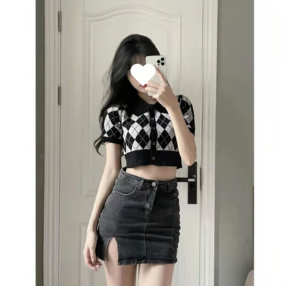 Women’s High Waist Denim Skort With Built-In Shorts