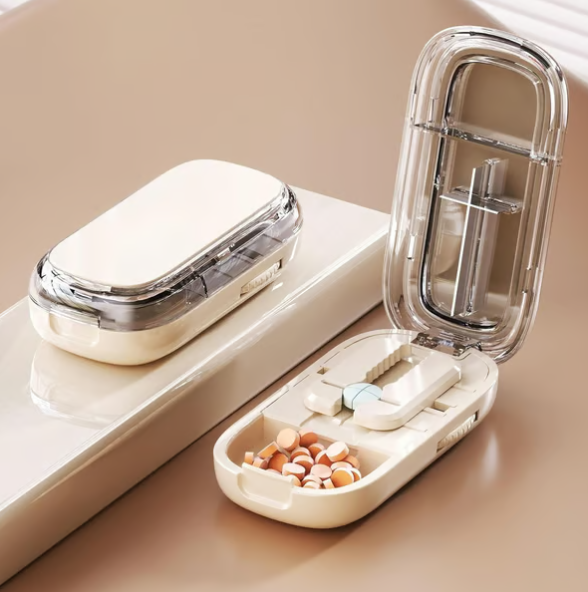Compact Precision Tablet Splitter with Storage Compartment