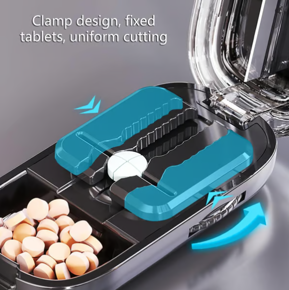 Compact Precision Tablet Splitter with Storage Compartment