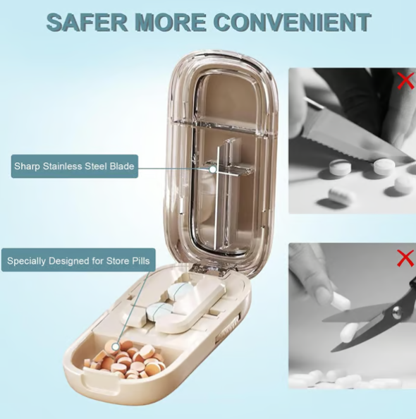 Compact Precision Tablet Splitter with Storage Compartment
