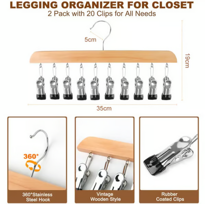 Vertical 10-Clip Hanging Wardrobe Organiser