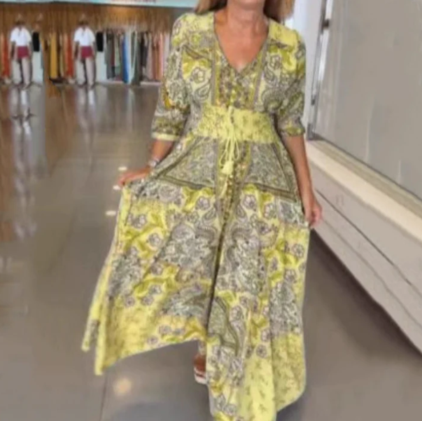 Women’s Floral Waist-Tie Flowing Maxi Dress