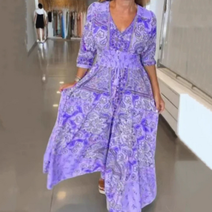 Women’s Floral Waist-Tie Flowing Maxi Dress