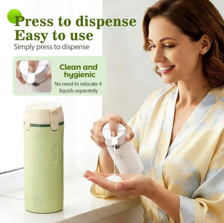 Compact 4-Chamber Travel Toiletry Dispenser Bottle