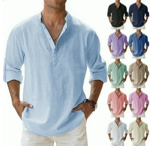 Men’s Relaxed Linen-Blend Long Sleeve Shirt