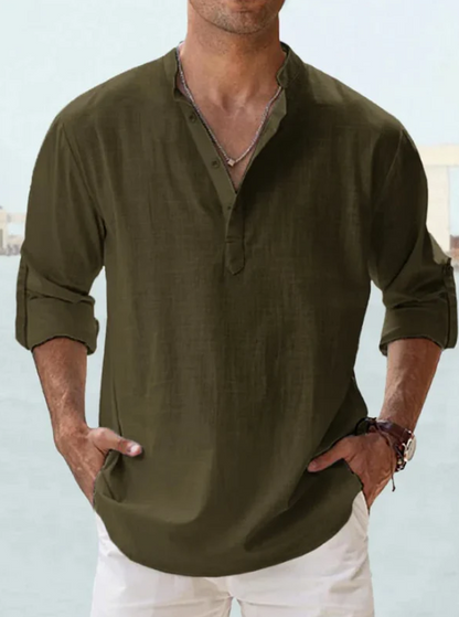 Men’s Relaxed Linen-Blend Long Sleeve Shirt