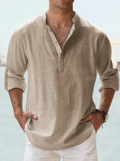 Men’s Relaxed Linen-Blend Long Sleeve Shirt