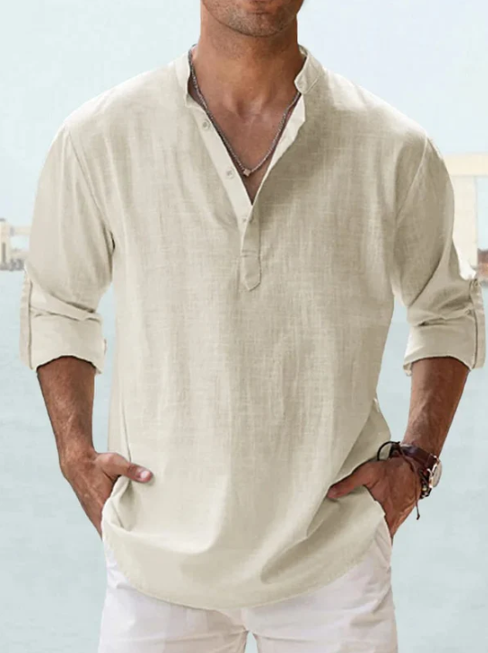 Men’s Relaxed Linen-Blend Long Sleeve Shirt