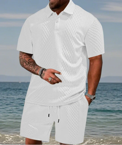 Men’s Diamond Pattern Short Sleeve Shirt & Drawstring Shorts Set