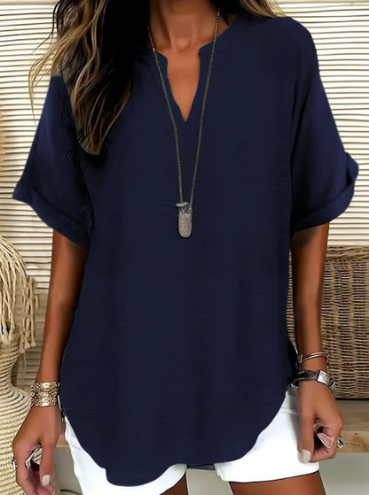 Women’s Notched Neck Short Sleeve Casual Blouse