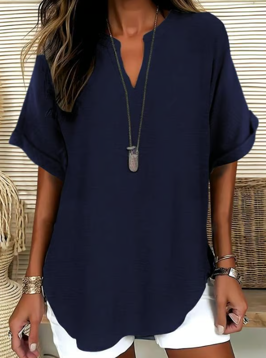Women’s Notched Neck Short Sleeve Casual Blouse