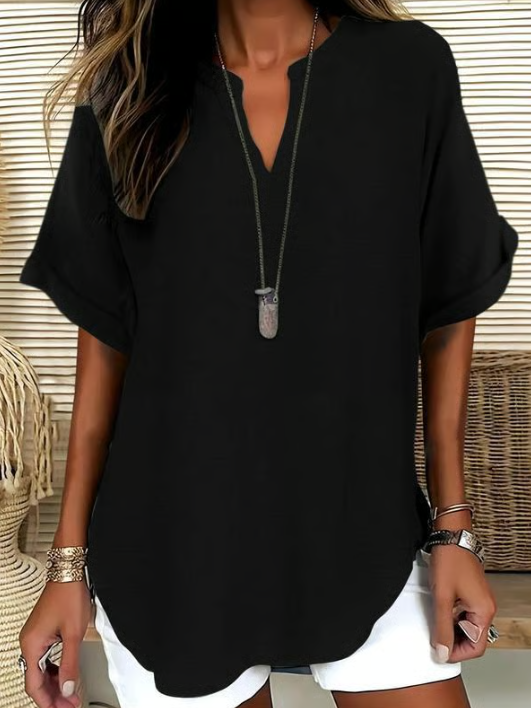 Women’s Notched Neck Short Sleeve Casual Blouse