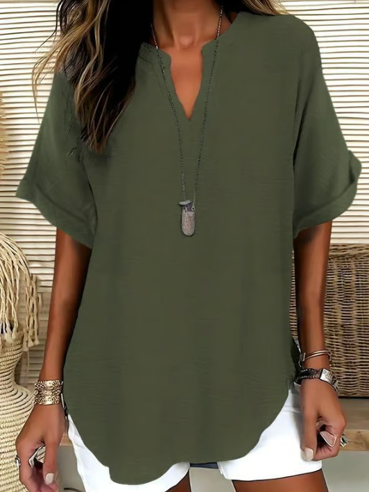 Women’s Notched Neck Short Sleeve Casual Blouse