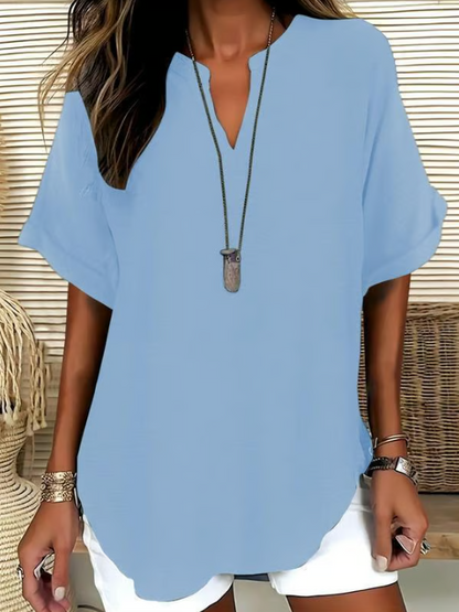 Women’s Notched Neck Short Sleeve Casual Blouse