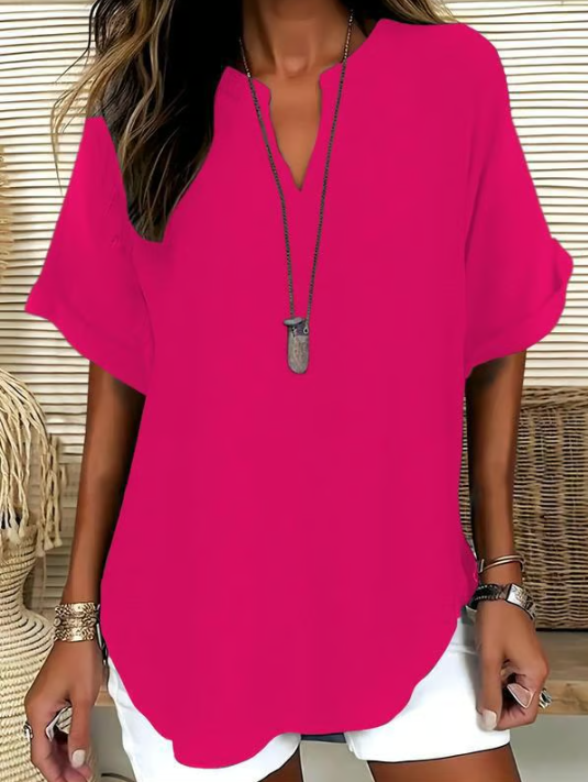 Women’s Notched Neck Short Sleeve Casual Blouse