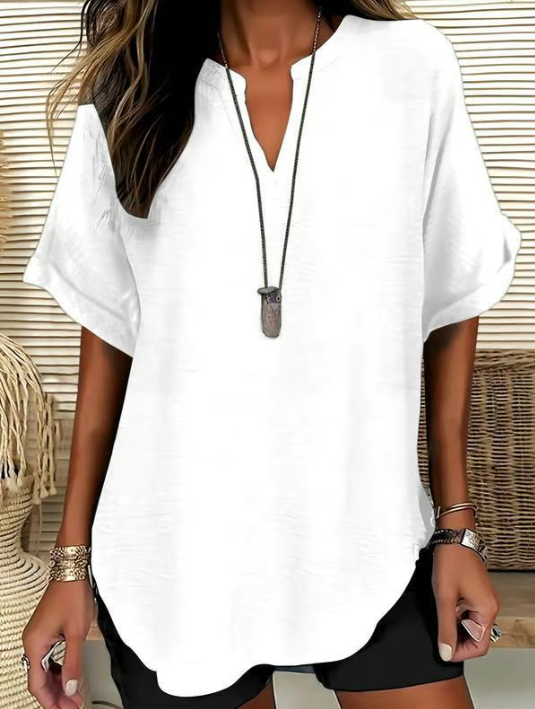Women’s Notched Neck Short Sleeve Casual Blouse