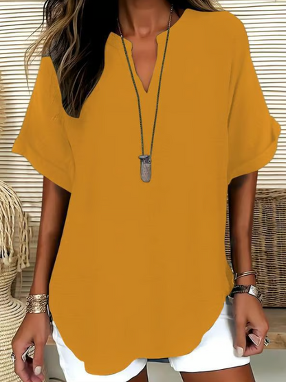 Women’s Notched Neck Short Sleeve Casual Blouse