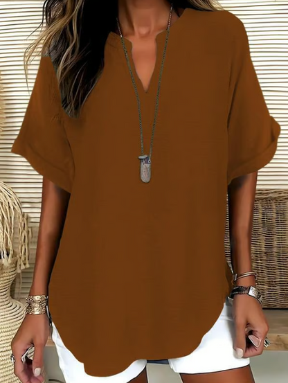 Women’s Notched Neck Short Sleeve Casual Blouse