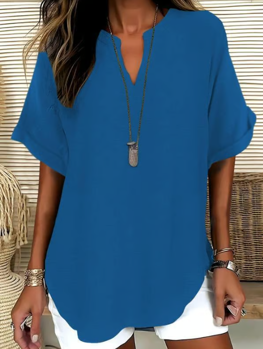 Women’s Notched Neck Short Sleeve Casual Blouse