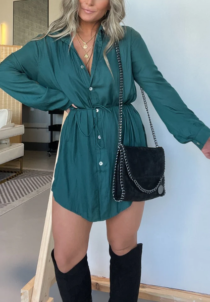 Women’s Satin Button-Front Romper Shirt Dress