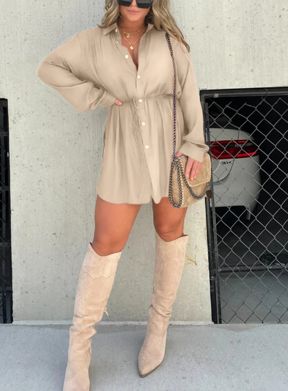 Women’s Satin Button-Front Romper Shirt Dress