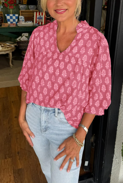 Women’s Floral Print V-Neck Half Sleeve Blouse
