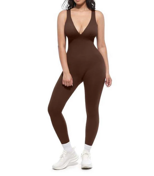 Women’s High-Stretch Ribbed V-Neck Active Jumpsuit